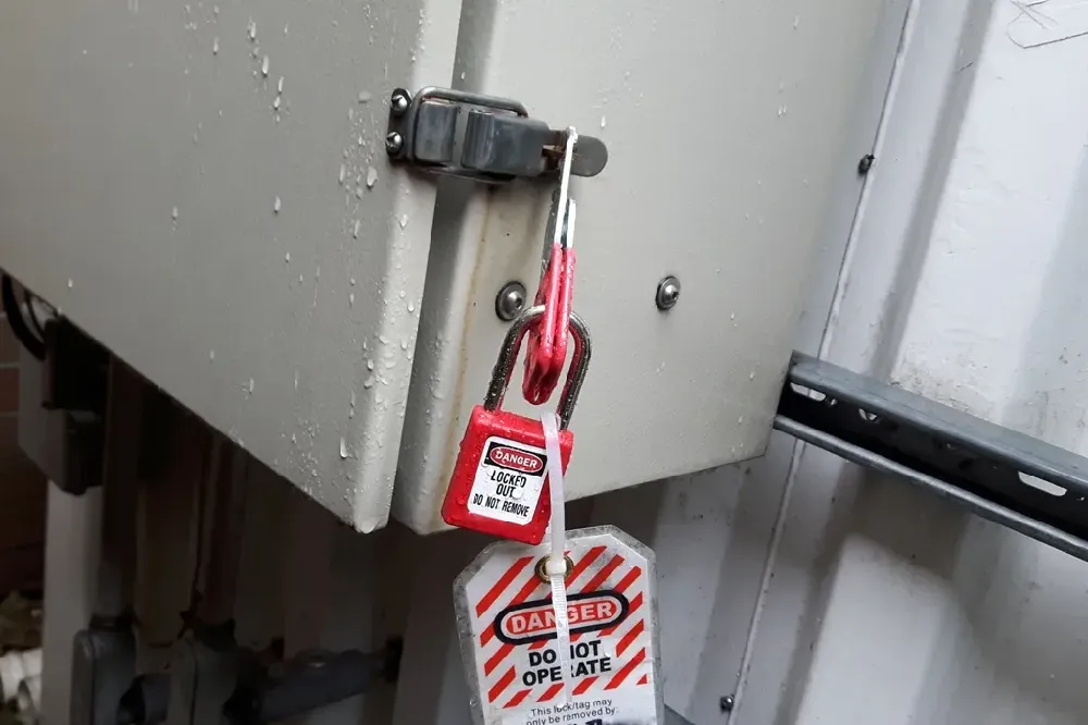 Lockout tagout device in action